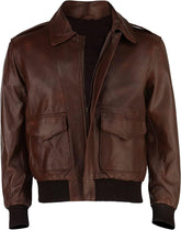 RAF Aviator WWII Military Style A2 Waxed Brown Genuine Lambskin Leather Bomber Jacket for Men in Brown Colour - MNCLeather